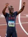 图文-田径男子400米美国包揽前三 梅里特庆祝夺冠