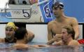 图文-菲尔普斯夺男子100米蝶泳金牌 对手前来祝贺