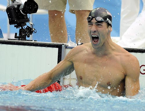 图文-男子100米蝶泳菲尔普斯夺金 欣喜若狂不常见