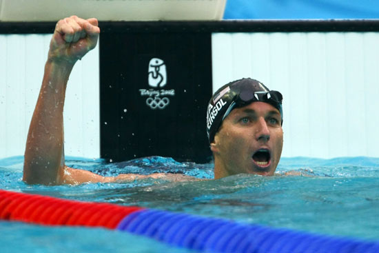 图文-男子100米仰泳美国夺冠 佩尔索尔握拳怒吼