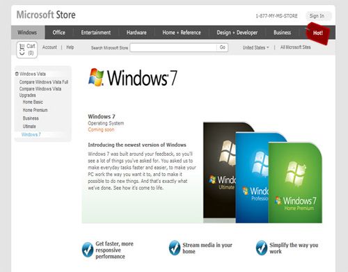 微软官方网络商店发布Windows7包装设计