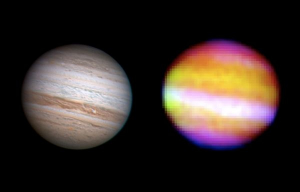 　2.SOFIA镜头下的木星(图片来源：Anthony Wesley (left)； image courtesy NASA)