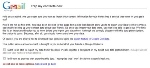 谷歌警告称将Gmail联系人导入Facebook有风险