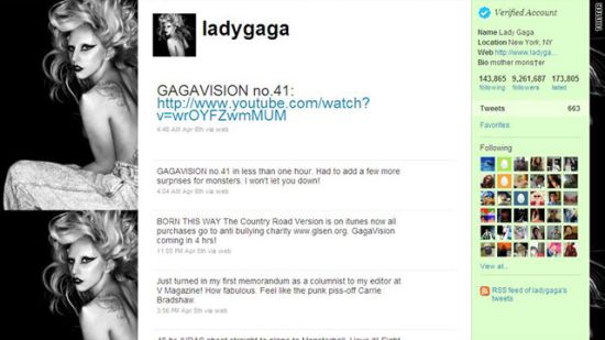 Lady Gaga的Twitter关注者已经超过920万