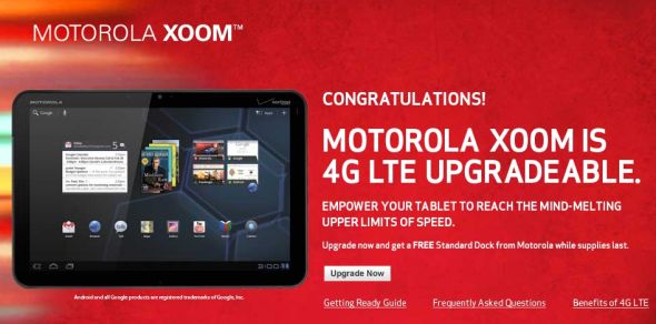 摩托罗拉宣布推出32GB版Xoom 4G LTE平板电脑