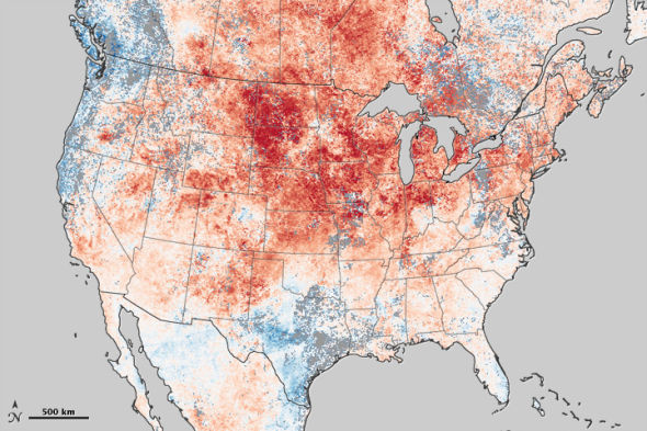 每日卫星照：北美罕见高温冬季变成夏季(图)