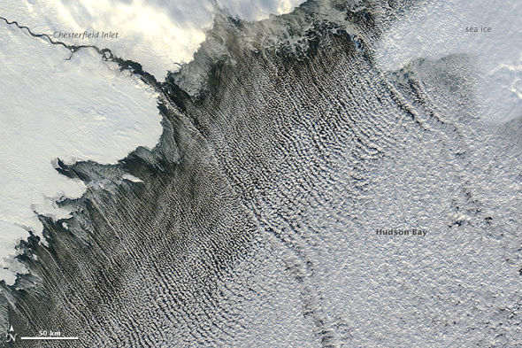 每日卫星照：加拿大哈得逊湾上空云街景象加拿大卫星景象