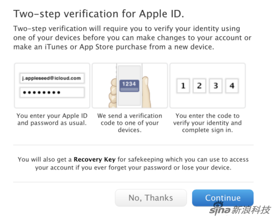 Apple ID两步验证设置界面