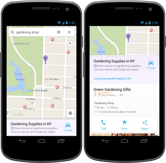 Android及iOS版谷歌地图推出相关广告功能