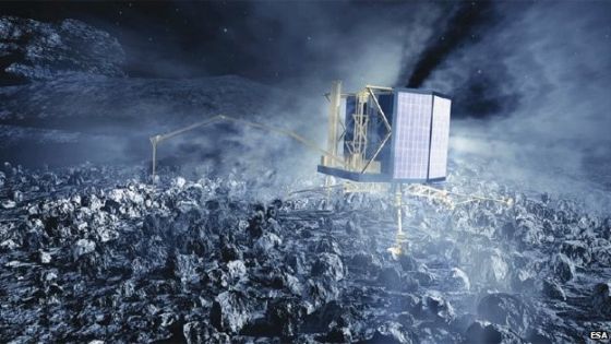 艺术家描绘“菲莱”(Philae)登陆器降临彗星表面的情形
