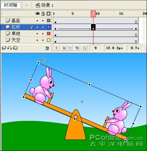 flash制作可爱小兔子跷跷板动画8