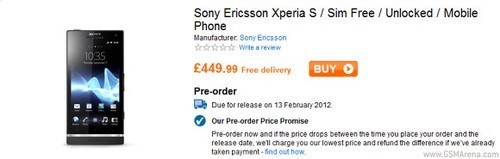 2月13日出货 索尼XPERIA S英国推迟上市