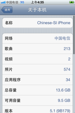 电信版iPhone 4S系统