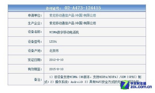 最新旗舰即将面世 索尼LT29i获入网许可