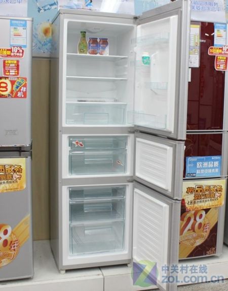 大承重玻璃搁架美菱三开门冰箱2499元