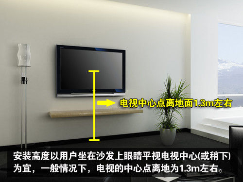 安装高度应以用户坐在凳子或沙发上眼睛平视电视中心(或稍下)为宜