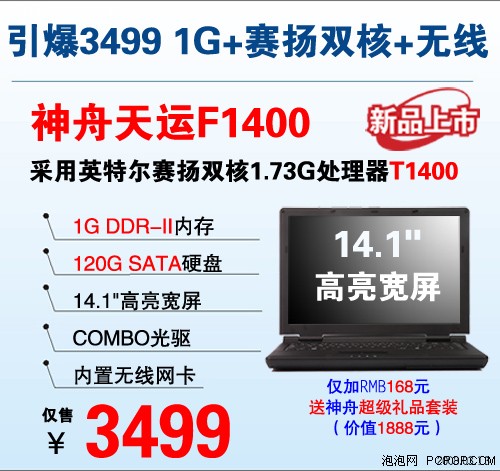 低端霸主1G内存赛扬双核神舟本3299