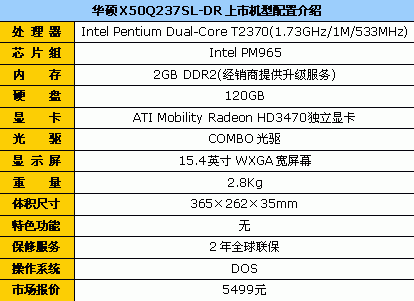 升级2G内存华硕X50双核独显本5499元
