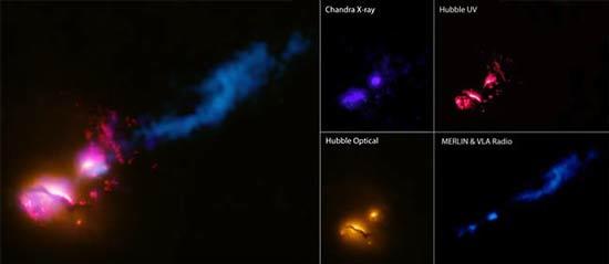 美观测到超级黑洞喷射物轰击邻近星系(组图)