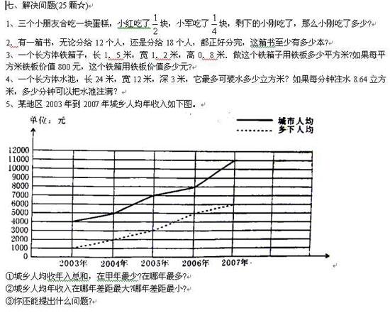 五年级下册数学期末试卷9