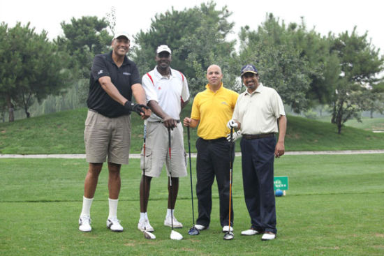 Group photo of the diplomatists from Barbados and Grenada with NBA stars