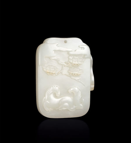 杨曦 和田玉籽料松荫双骏图牌 杨曦 和田玉籽料松荫双骏图牌