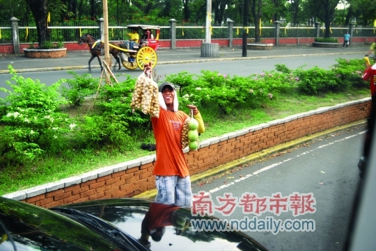 日落大道上,为了生计面带笑容、兜售水果的小贩。 日落大道上,为了生计面带笑容、兜售水果的小贩。