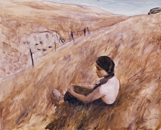 何多苓--《沉思》--1992年-布面-油画-72×88cm.