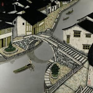 乔十光 《水乡》 漆画 90×90cm 乔十光 《水乡》 漆画 90×90cm