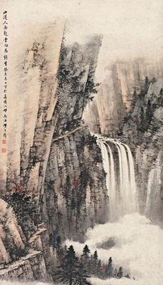 黄君璧-《峡谷单骑》-镜心--105×59.5cm.-1943年作