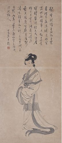 溥心畬 秋风美人 水墨纸本镜片