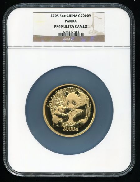 2005年熊猫5盎司精制金币一枚(发行量:1000枚、原盒、NGC PF69) 2005年熊猫5盎司精制金币一枚(发行量:1000枚、原盒、NGC PF69)