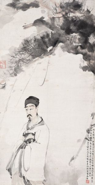 Lot134 傅抱石《松下高士图》 1947年作 纸本立轴 67×33cm 说明:上款“壮翁”即乔大壮先生。近代词人、篆刻家。周恩来秘书。 成交价:RMB 540.5万元 Lot134 傅抱石《松下高士图》 1947年作 纸本立轴 67×33cm 说明:上款“壮翁”即乔大壮先生。近代词人、篆刻家。周恩来秘书。 成交价:RMB 540.5万元