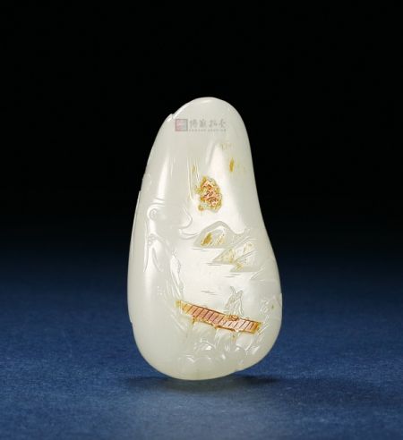 LOT9842中国玉雕大师赵显志作品 和田玉籽料山水佩 4.9×2.8×1.5cm 34g 