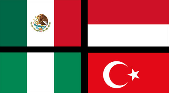 "MINT"四国的国旗（墨西哥，印度尼西亚，尼日利亚，土耳其）