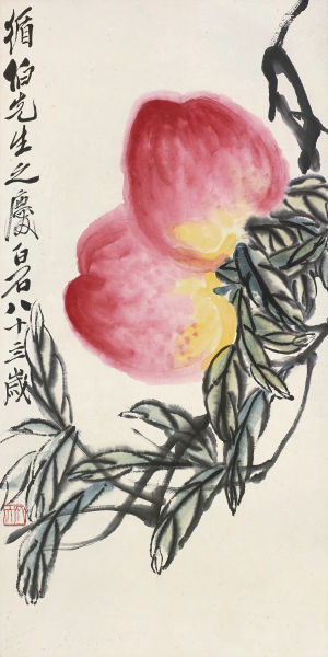 齐白石 双寿 立轴 设色纸本 69×34.5cm 齐白石 双寿 立轴 设色纸本 69×34.5cm