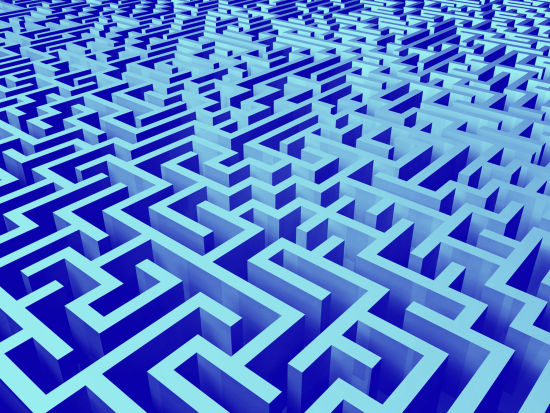 徐渠，迷宫（蓝和浅蓝）Maze（Ｂｌｕｅ＆Cambridge blue），布面丙烯，Ｐropylene，187x250cm，2014