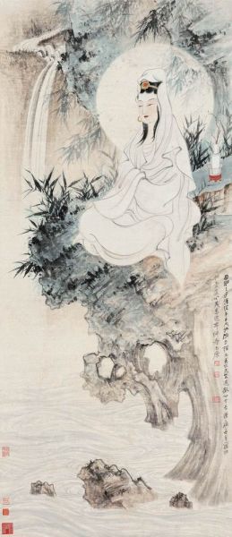 张大千(1899-1983) 水月观音 立轴 设色纸本 132×57 cm.