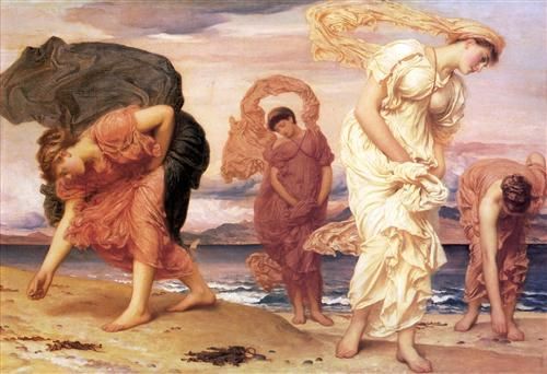 弗里德里·莱顿作品《捡拾鹅卵石的希腊女孩》