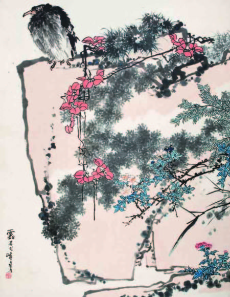 潘天寿 鹰石山花图 182.3x141.8cm