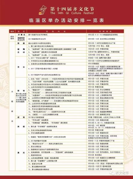 第十四届齐文化节活动安排一览表 第十四届齐文化节活动安排一览表