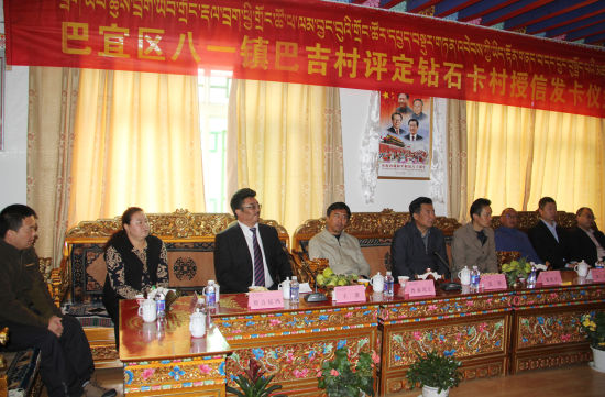 图为全区首个“钻石卡”村授牌仪式 全区首个“钻石卡村”在林芝授牌 达娃出席
