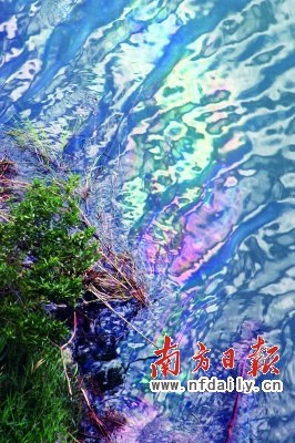 从化温泉旅游区酒店油污使流溪河变色