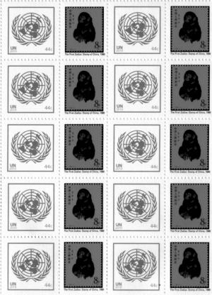 合国邮政首发80版猴票连体票