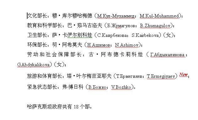 哈萨克斯坦新一届政府组成