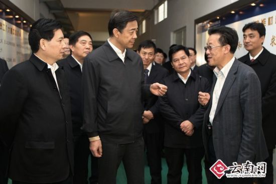 2月8日至9日,中共中央政治局委员、重庆市委书记薄熙来率重庆市党政代表团在云南考察。图为代表团一行在昆明国家高新技术开发区贵研铂业股份有限公司考察。记者 刘建华 摄 薄熙来率代表团考察云南在滇池投喂海鸥(图)