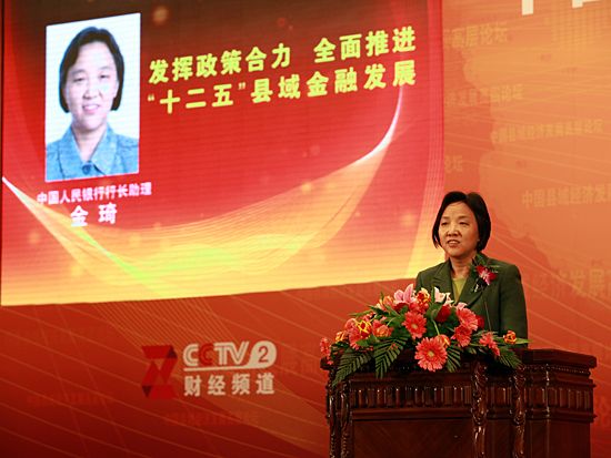 由中央电视台财经频道主办的“中国县域经济发展高层论坛”于2010年12月19日在北京人民大会堂举行。上图为中国人民银行行长助理金琦。(图片来源：新浪财经 梁斌 摄)