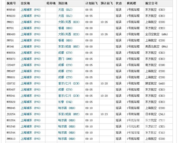 浦东机场坠机事件已造成50多个出港航班延误