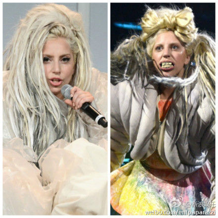 Gaga顶拖把头成白发魔女 獠牙造型惊悚