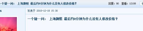 沪牌12月中标价暴跌网友戏谑"过年发红包"